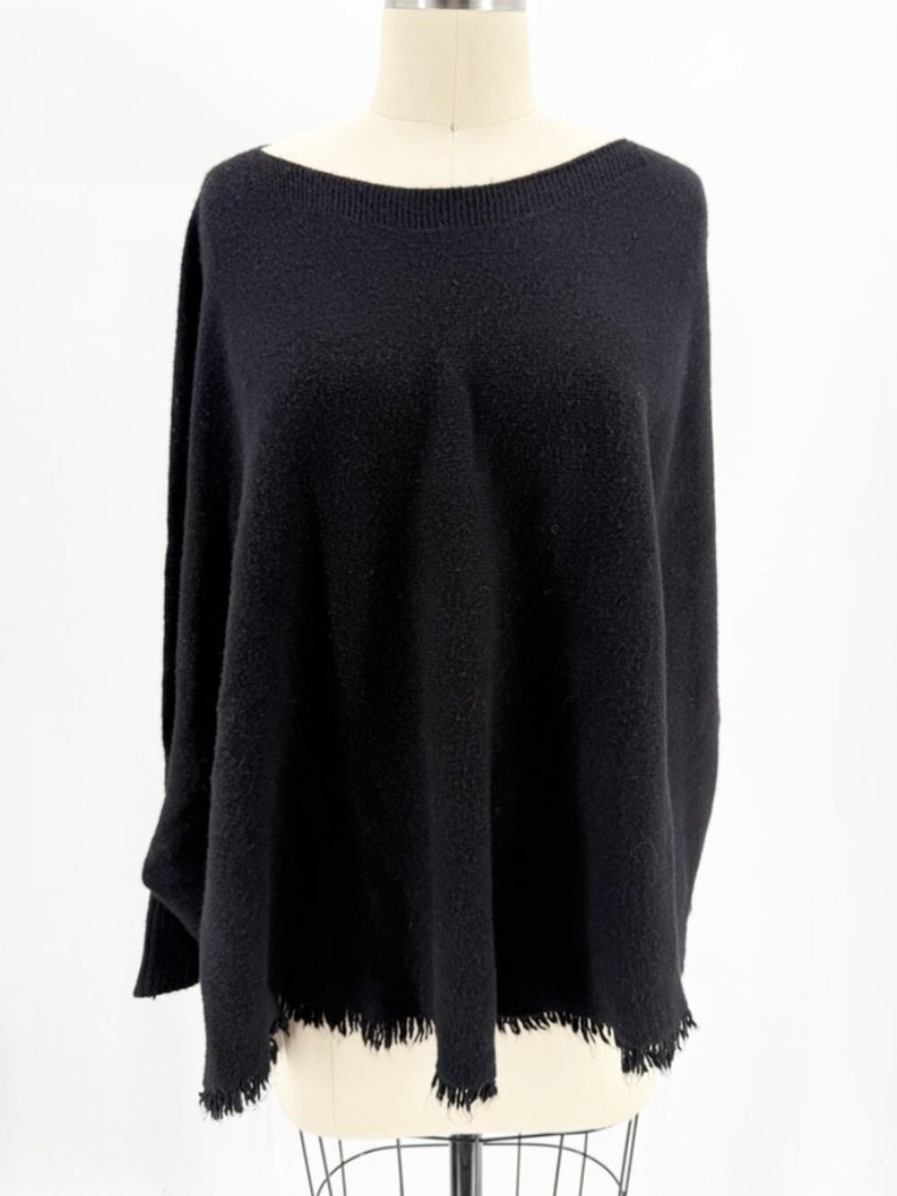 JAKI LONDON Black Fringe Knit Sweater Poncho Oversized O/S